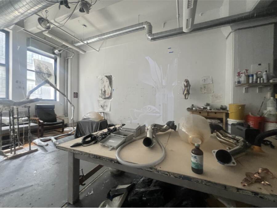 The studio bench, mid-fabrication.
