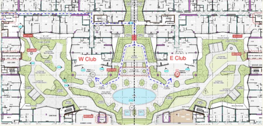 Marked-up site plan. Art locations, club zones and circulation set against live RFIs.